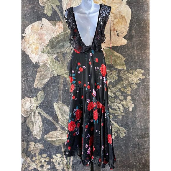 NWT Free People Warm Hearts Floral Lace Neckline Asymmetrical Midi Dress Xs - Picture 6 of 10